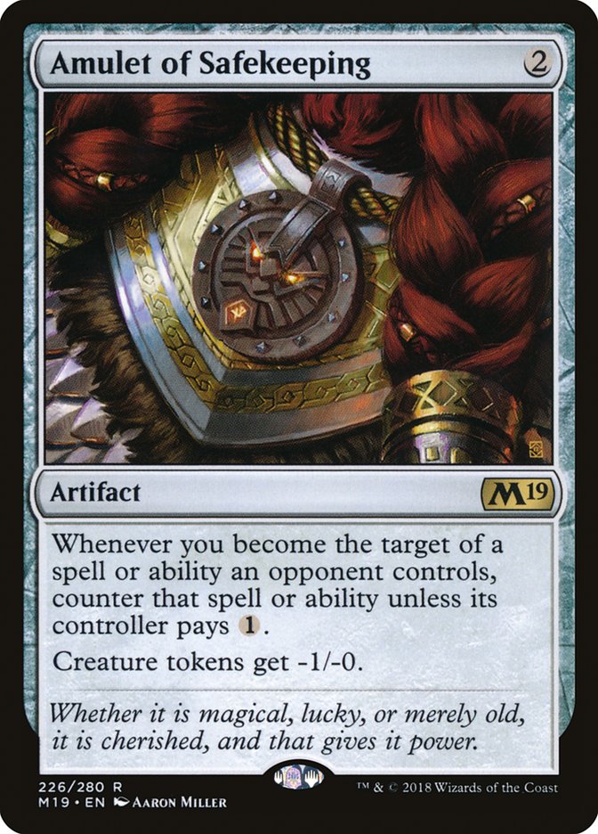 This Is An Image Of The Magic The Gathering Card Amulet of Safekeeping From The Set Core Set 2019 - Designed By Artist Aaron Miller