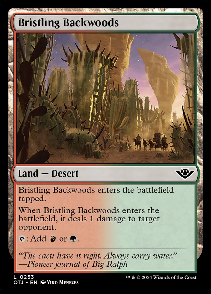 This Is An Image Of The Magic The Gathering Card Bristling Backwoods From The Set Outlaws of Thunder Junction - Designed By Artist Viko Menezes