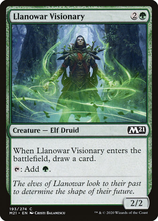 This Is An Image Of The Magic The Gathering Card Llanowar Visionary From The Set Core Set 2021 - Designed By Artist Cristi Balanescu