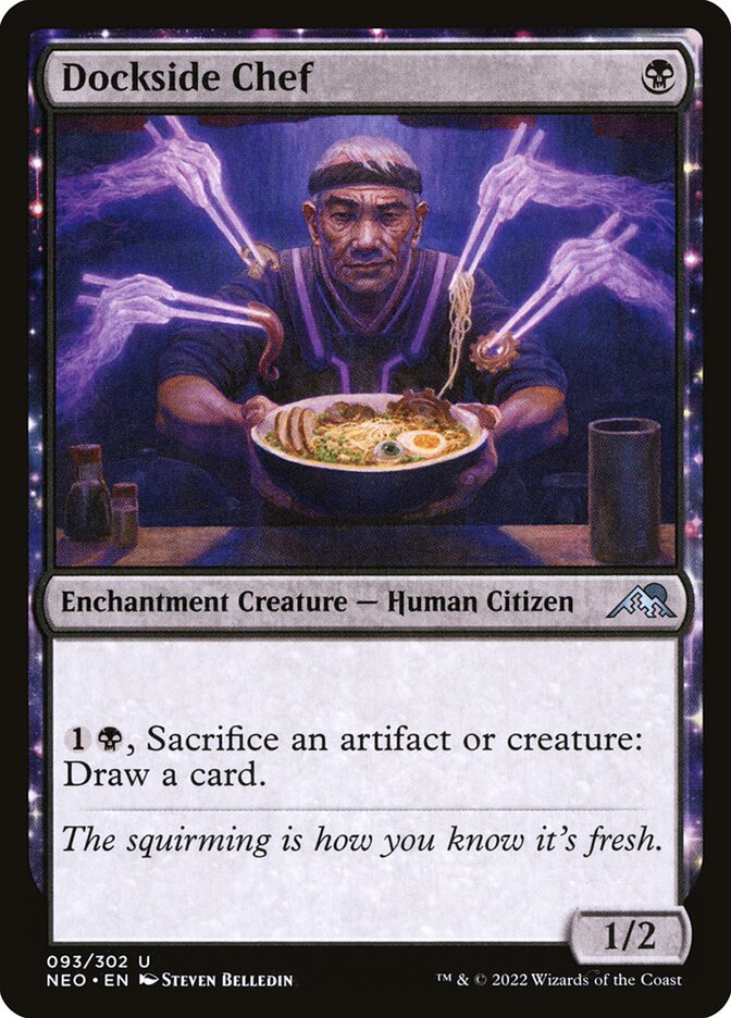 This Is An Image Of The Magic The Gathering Card Dockside Chef From The Set Kamigawa: Neon Dynasty - Designed By Artist Steven Belledin