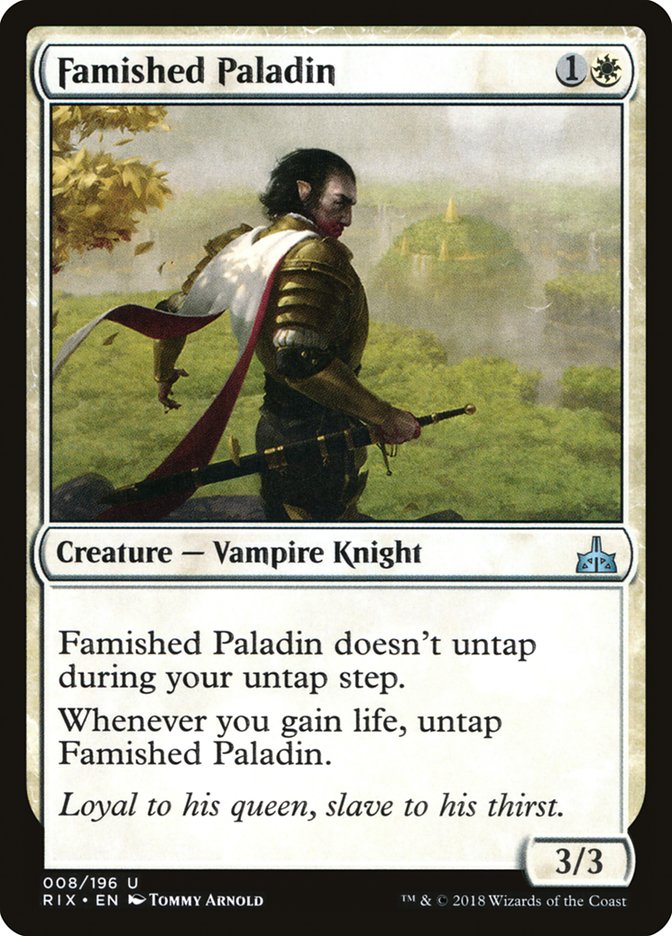 This Is An Image Of The Magic The Gathering Card Famished Paladin From The Set Rivals of Ixalan - Designed By Artist Tommy Arnold