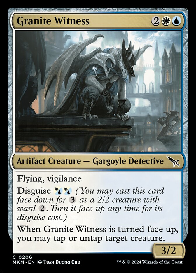 This Is An Image Of The Magic The Gathering Card Granite Witness From The Set Murders at Karlov Manor - Designed By Artist Tuan Duong Chu