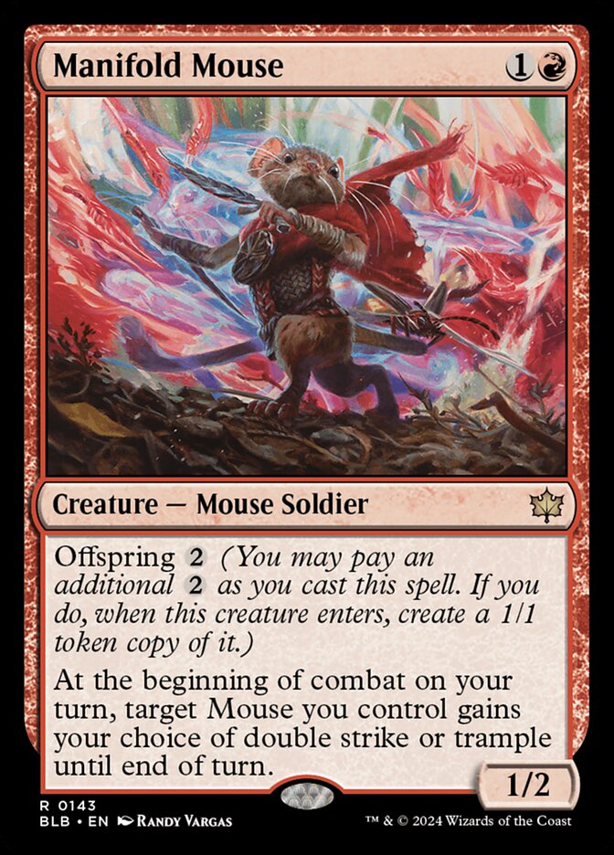 This Is An Image Of The Magic The Gathering Card Manifold Mouse From The Set Bloomburrow - Designed By Artist Randy Vargas