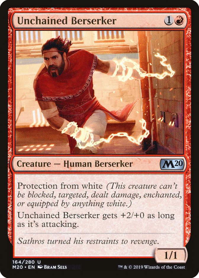 This Is An Image Of The Magic The Gathering Card Unchained Berserker From The Set Core Set 2020 - Designed By Artist Bram Sels