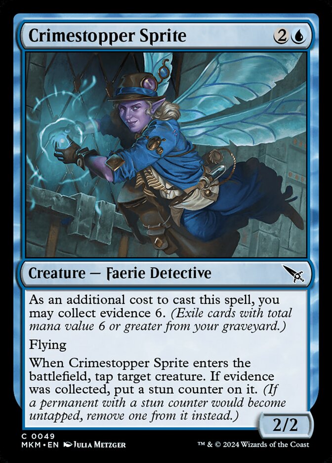 This Is An Image Of The Magic The Gathering Card Crimestopper Sprite From The Set Murders at Karlov Manor - Designed By Artist Julia Metzger
