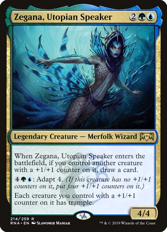 This Is An Image Of The Magic The Gathering Card Zegana, Utopian Speaker From The Set The Lost Caverns of Ixalan Commander - Designed By Artist Slawomir Maniak