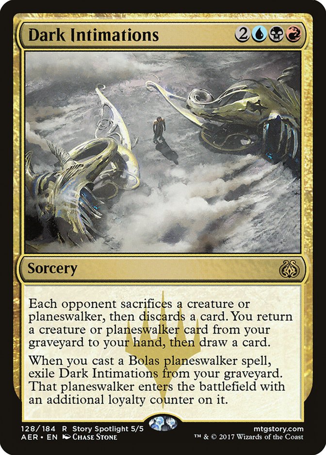 This Is An Image Of The Magic The Gathering Card Dark Intimations From The Set Aether Revolt - Designed By Artist Chase Stone