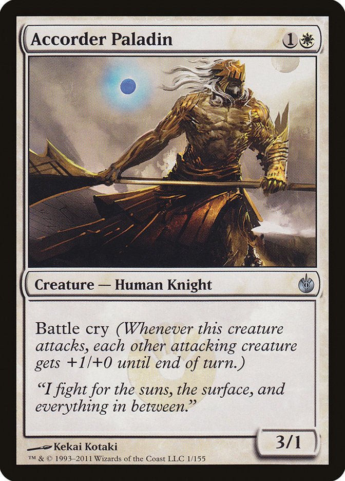 This Is An Image Of The Magic The Gathering Card Accorder Paladin From The Set Mirrodin Besieged - Designed By Artist Kekai Kotaki