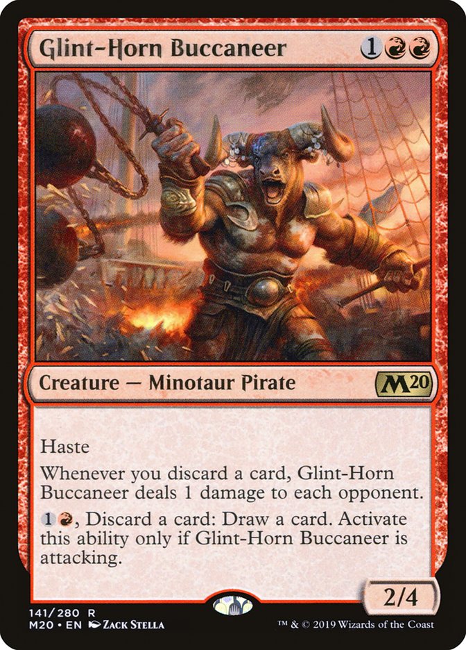 This Is An Image Of The Magic The Gathering Card Glint-Horn Buccaneer From The Set Core Set 2020 - Designed By Artist Zack Stella