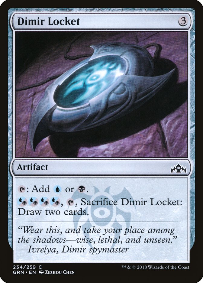 This Is An Image Of The Magic The Gathering Card Dimir Locket From The Set Zendikar Rising Commander - Designed By Artist Zezhou Chen