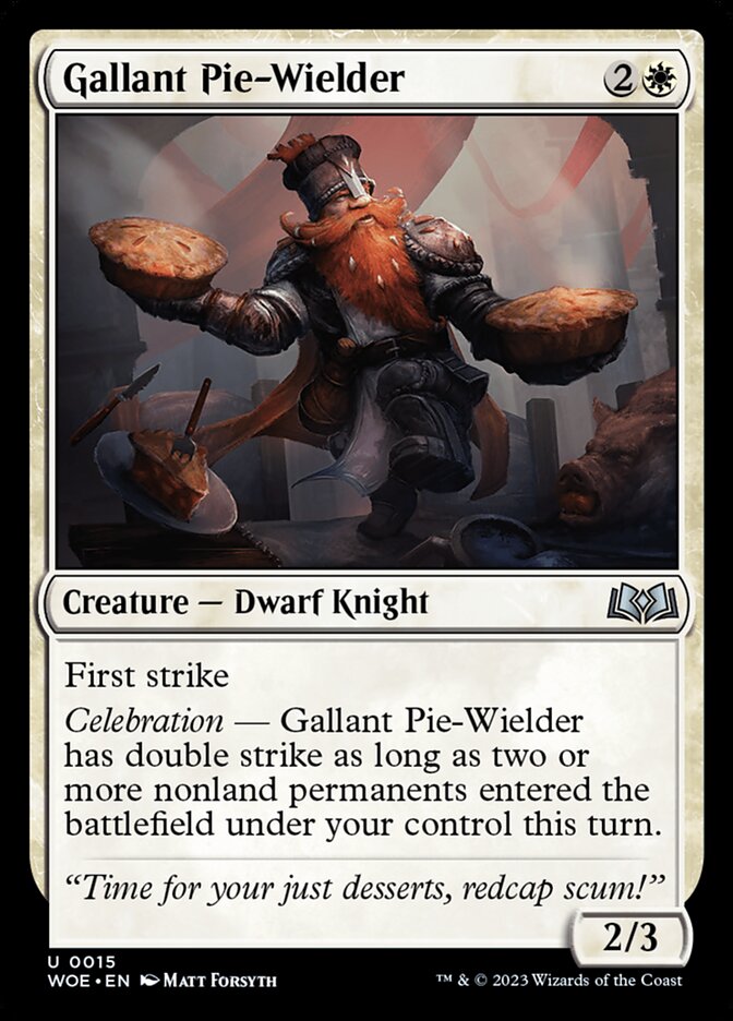 This Is An Image Of The Magic The Gathering Card Gallant Pie-Wielder From The Set Wilds of Eldraine - Designed By Artist Matt Forsyth