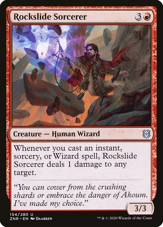 This Is An Image Of The Magic The Gathering Card Rockslide Sorcerer From The Set Zendikar Rising - Designed By Artist Daarken