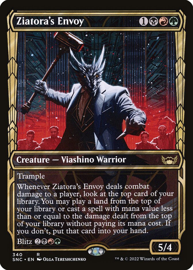This Is An Image Of The Magic The Gathering Card Ziatora's Envoy From The Set Streets of New Capenna - Designed By Artist Tuan Duong Chu