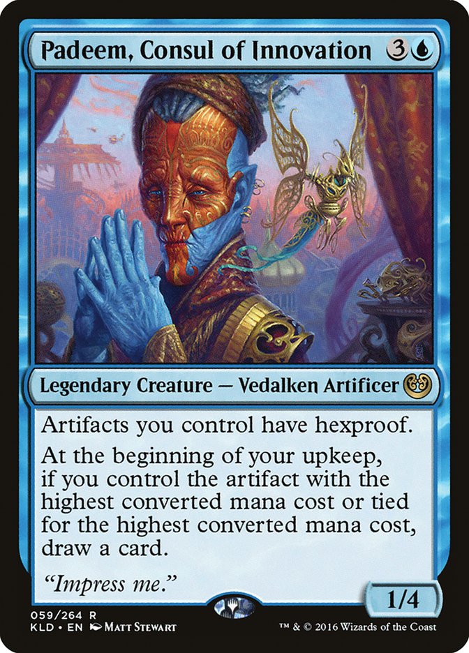This Is An Image Of The Magic The Gathering Card Padeem, Consul of Innovation From The Set Commander Masters - Designed By Artist Matt Stewart