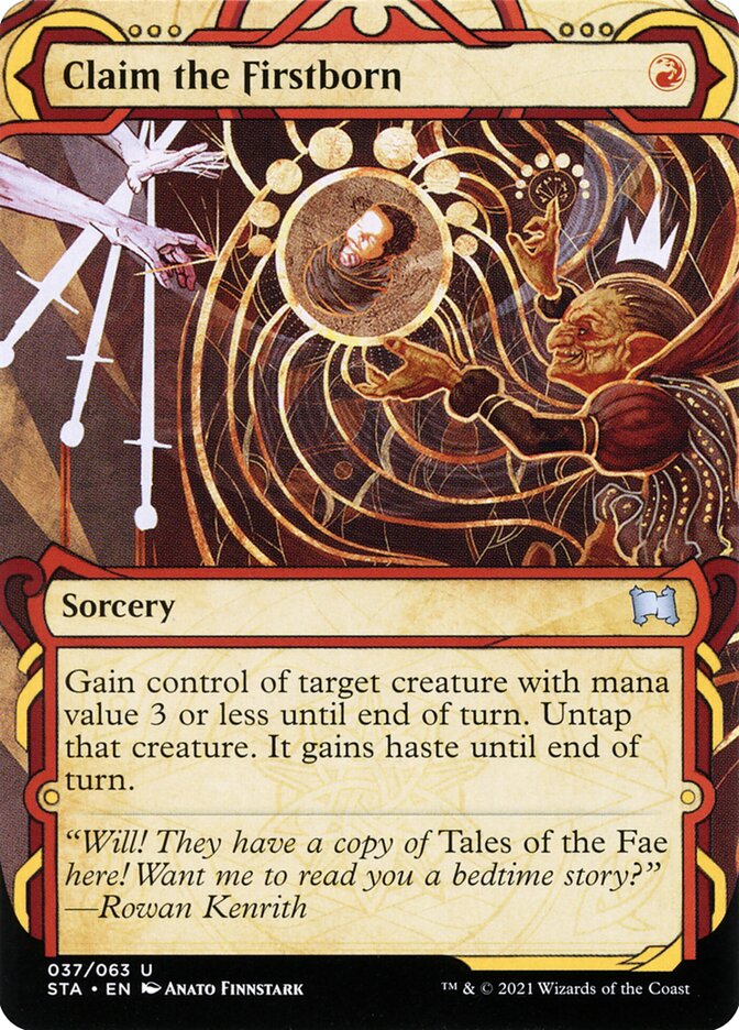 This Is An Image Of The Magic The Gathering Card Claim the Firstborn From The Set Throne of Eldraine - Designed By Artist Iain McCaig