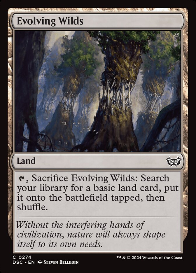 This Is An Image Of The Magic The Gathering Card Evolving Wilds From The Set Tarkir: Dragonstorm - Designed By Artist Leon Tukker