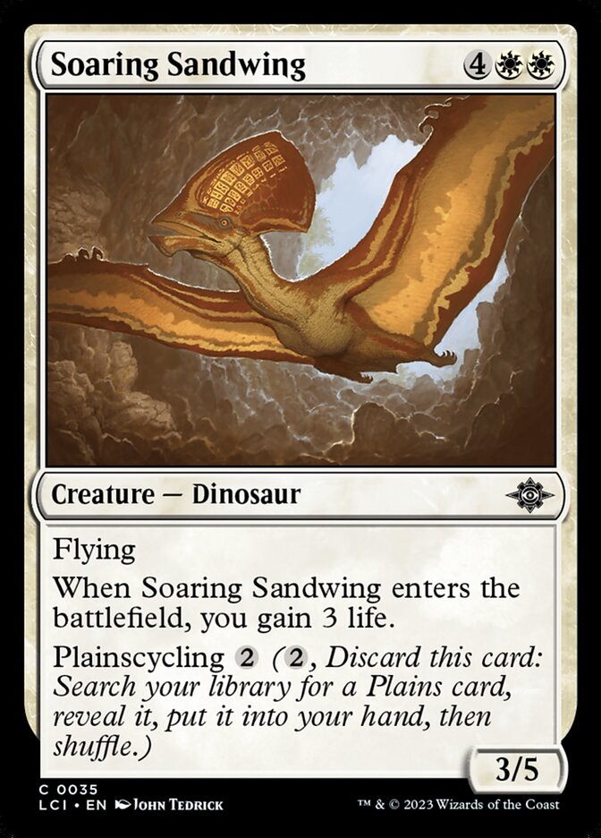 This Is An Image Of The Magic The Gathering Card Soaring Sandwing From The Set The Lost Caverns of Ixalan - Designed By Artist John Tedrick