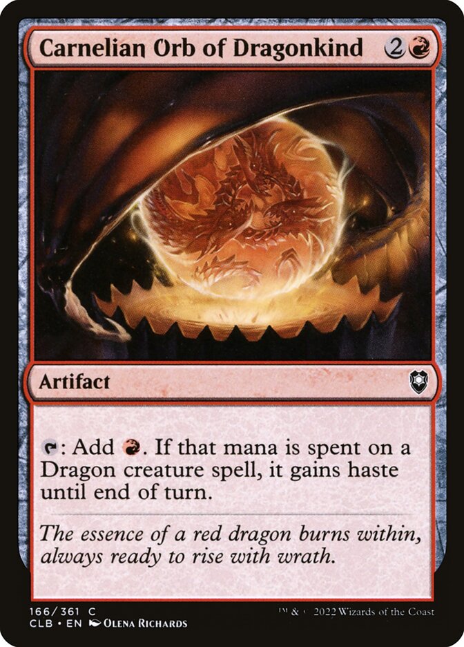 This Is An Image Of The Magic The Gathering Card Carnelian Orb of Dragonkind From The Set Foundations - Designed By Artist Lars Grant-West