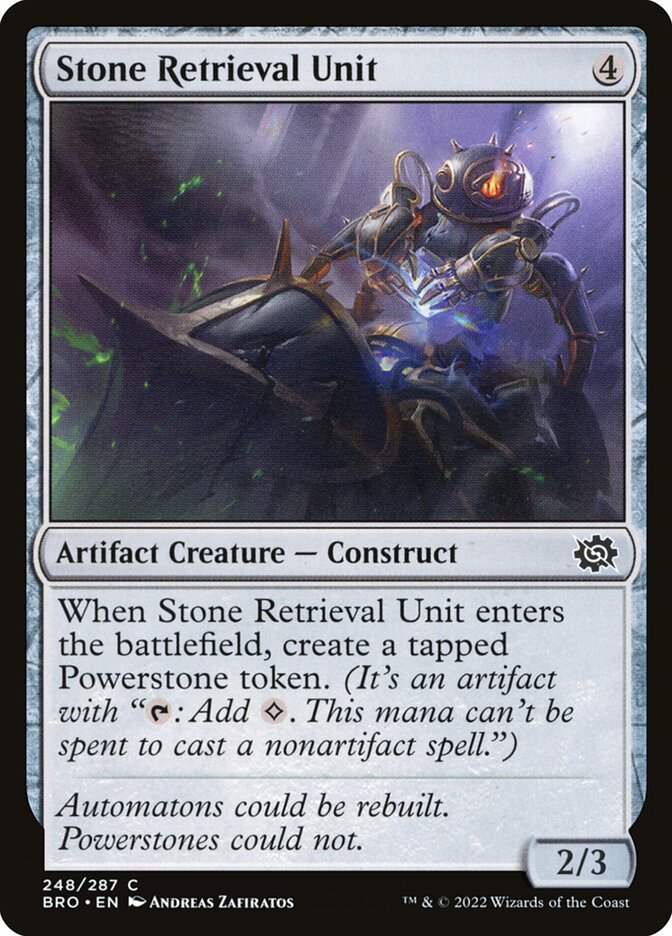 This Is An Image Of The Magic The Gathering Card Stone Retrieval Unit From The Set The Brothers' War - Designed By Artist Andreas Zafiratos