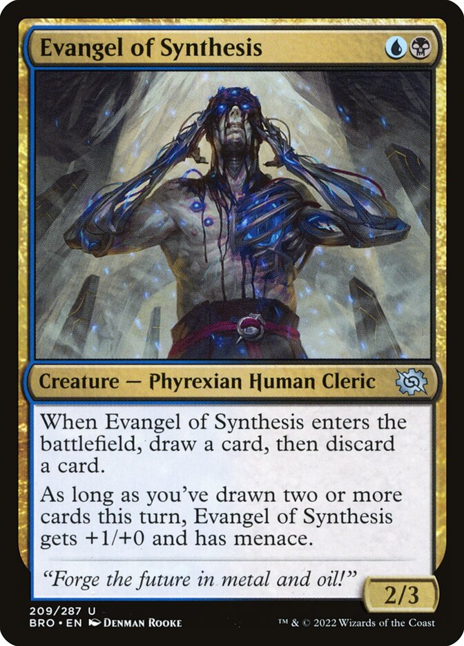 This Is An Image Of The Magic The Gathering Card Evangel of Synthesis From The Set The Brothers' War - Designed By Artist Denman Rooke