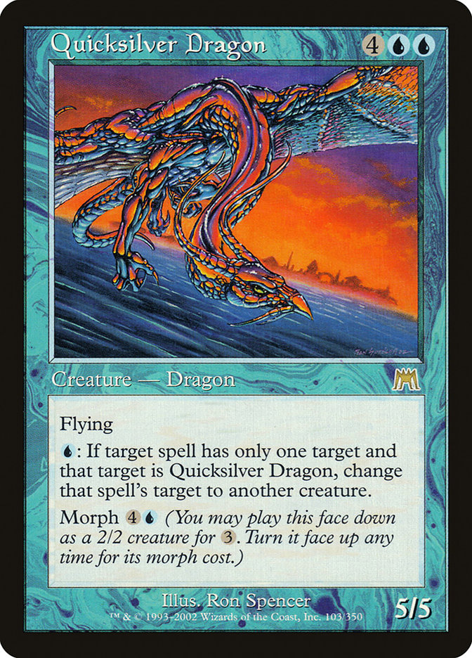 This Is An Image Of The Magic The Gathering Card Quicksilver Dragon From The Set Duel Decks Anthology: Jace vs. Chandra - Designed By Artist Ron Spencer
