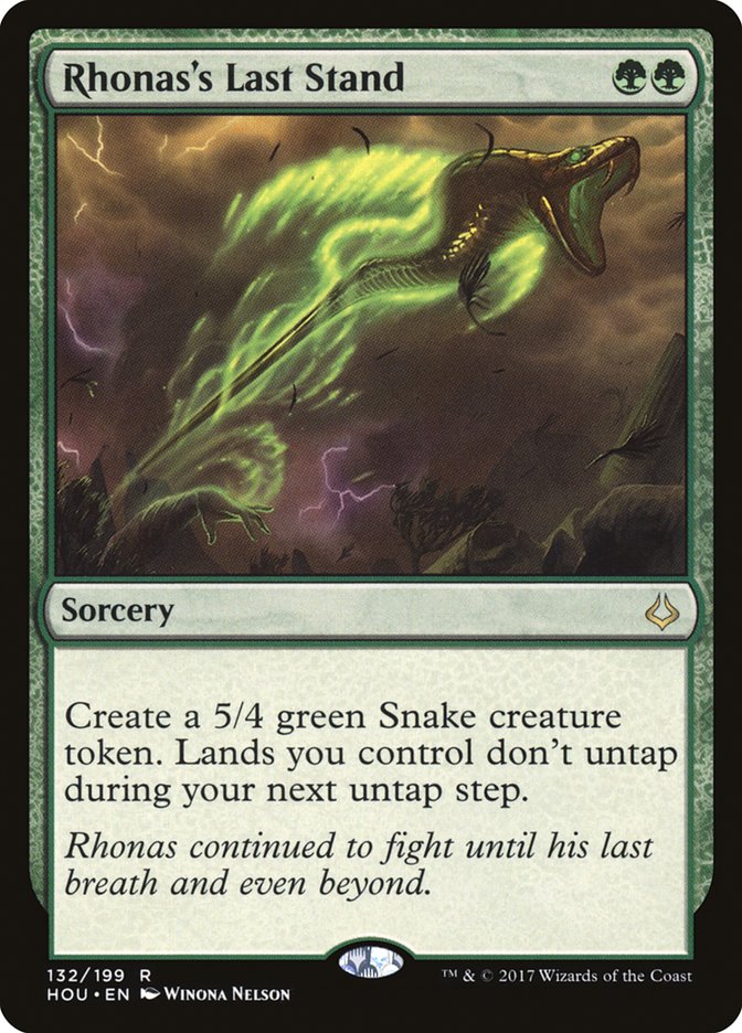This Is An Image Of The Magic The Gathering Card Rhonas's Last Stand From The Set Hour of Devastation - Designed By Artist Winona Nelson