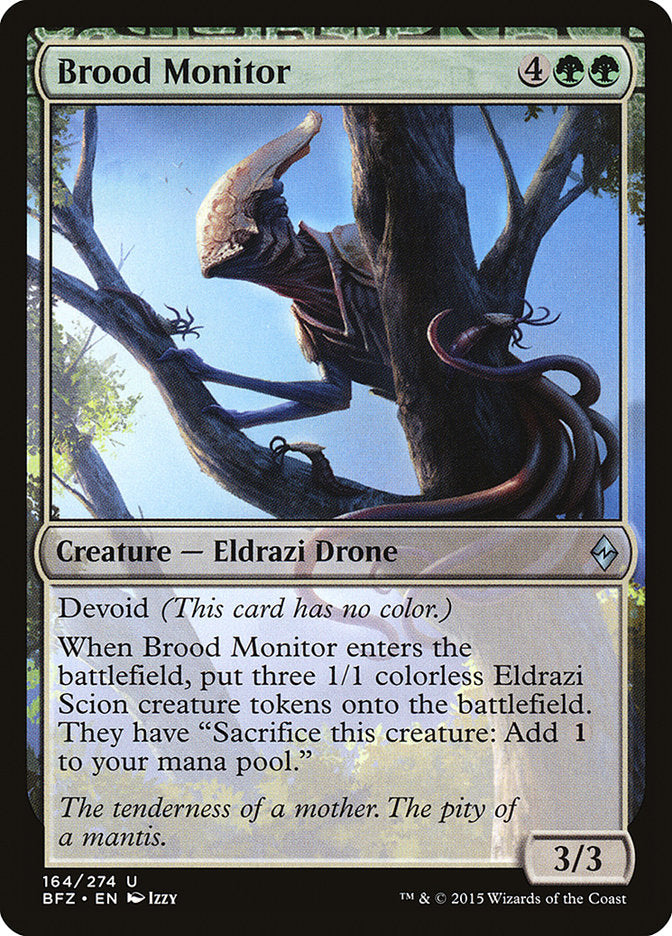 This Is An Image Of The Magic The Gathering Card Brood Monitor From The Set Battle for Zendikar - Designed By Artist Izzy