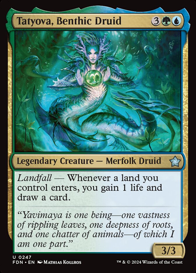 This Is An Image Of The Magic The Gathering Card Tatyova, Benthic Druid From The Set Foundations - Designed By Artist Mathias Kollros