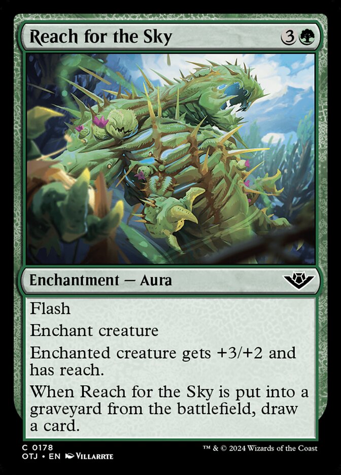 This Is An Image Of The Magic The Gathering Card Reach for the Sky From The Set Outlaws of Thunder Junction - Designed By Artist Villarrte