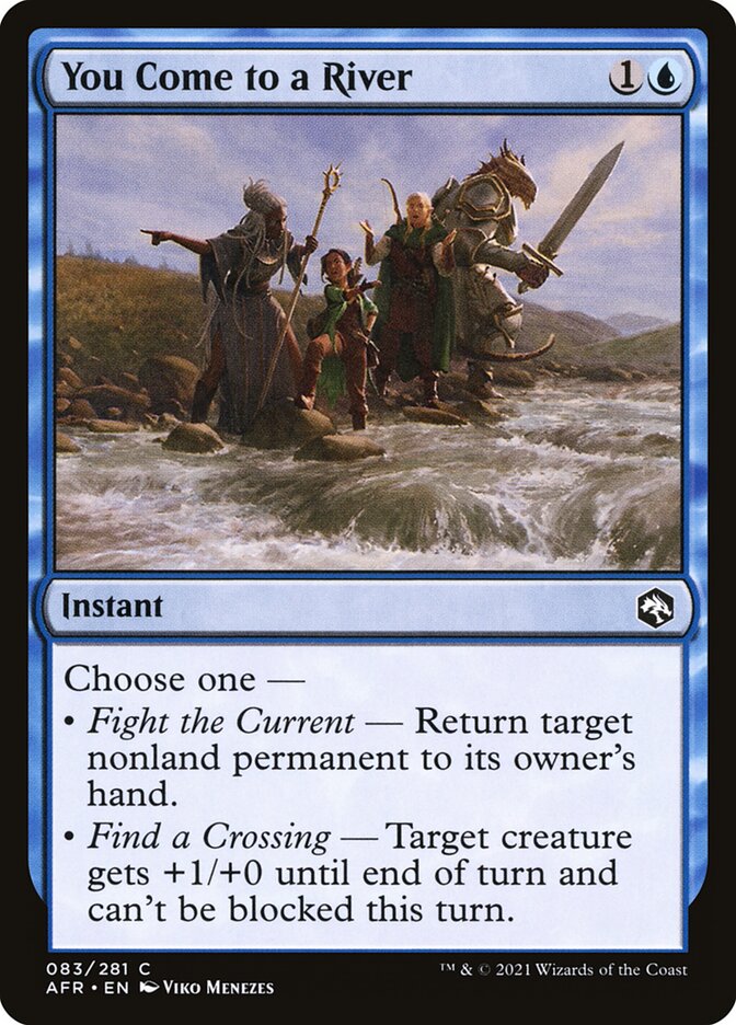 This Is An Image Of The Magic The Gathering Card You Come to a River From The Set Adventures in the Forgotten Realms - Designed By Artist Viko Menezes