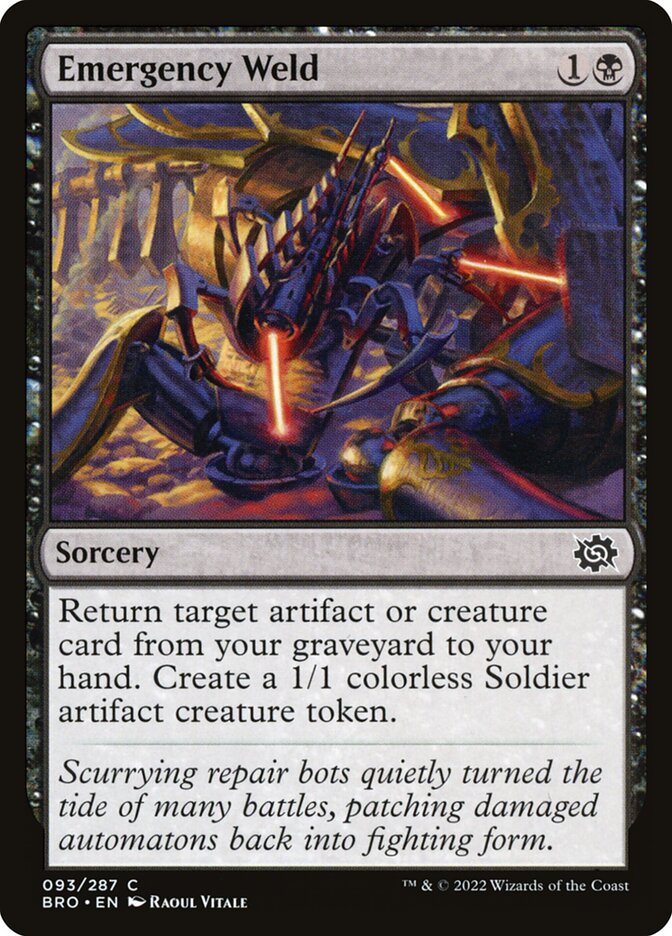 This Is An Image Of The Magic The Gathering Card Emergency Weld From The Set The Brothers' War - Designed By Artist Raoul Vitale