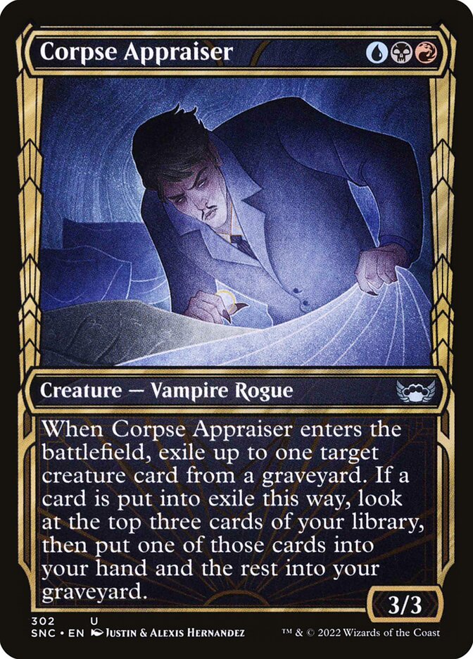 This Is An Image Of The Magic The Gathering Card Corpse Appraiser From The Set Streets of New Capenna - Designed By Artist Josh Hass