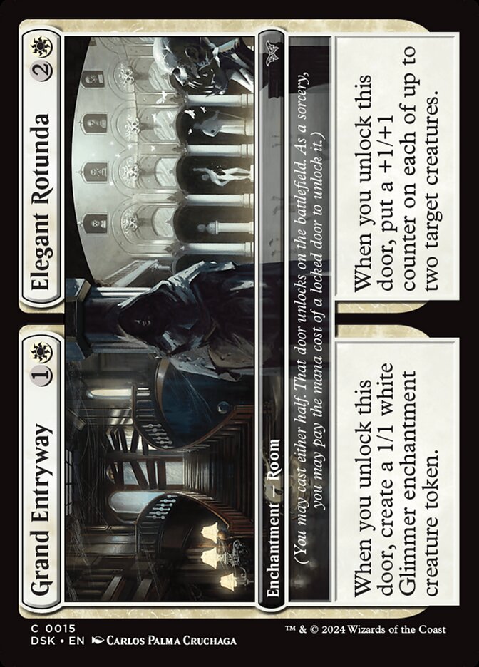 This Is An Image Of The Magic The Gathering Card Grand Entryway // Elegant Rotunda From The Set Duskmourn: House of Horror - Designed By Artist Carlos Palma Cruchaga