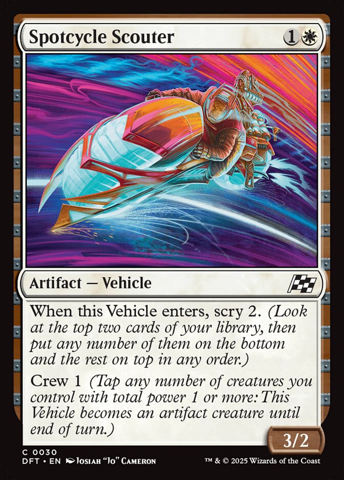 This Is An Image Of The Magic The Gathering Card Spotcycle Scouter From The Set Aetherdrift - Designed By Artist Josiah "Jo" Cameron