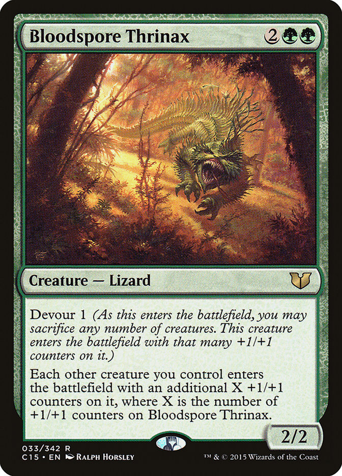 This Is An Image Of The Magic The Gathering Card Bloodspore Thrinax From The Set Commander Masters - Designed By Artist Ralph Horsley