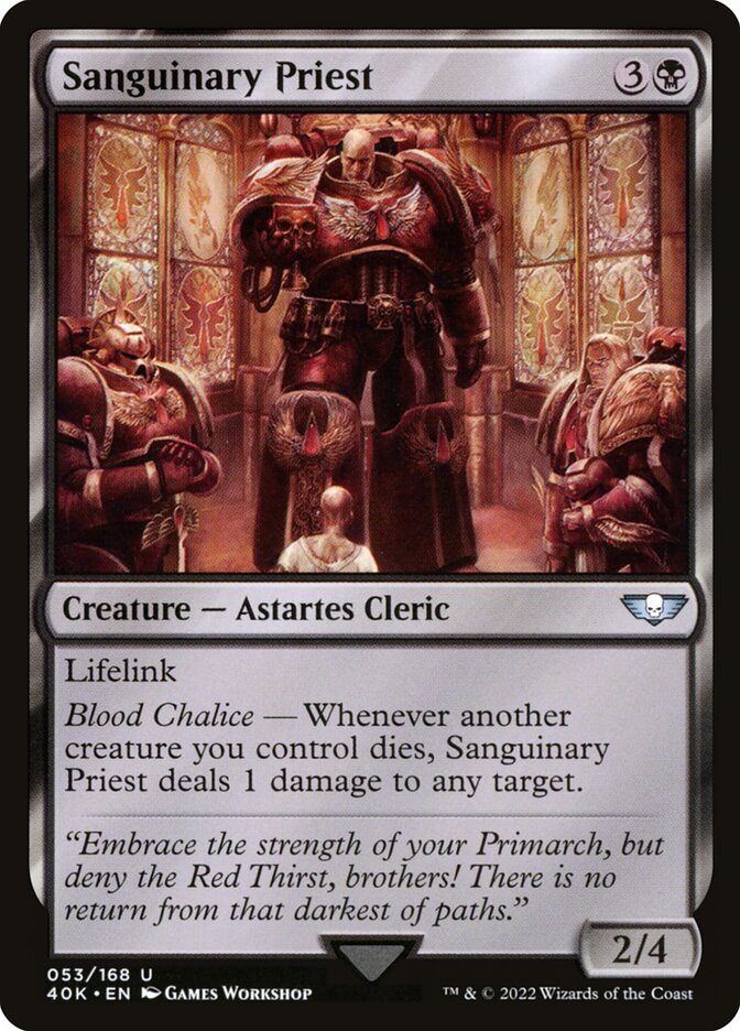 This Is An Image Of The Magic The Gathering Card Sanguinary Priest From The Set Warhammer 40,000 Commander - Designed By Artist Games Workshop