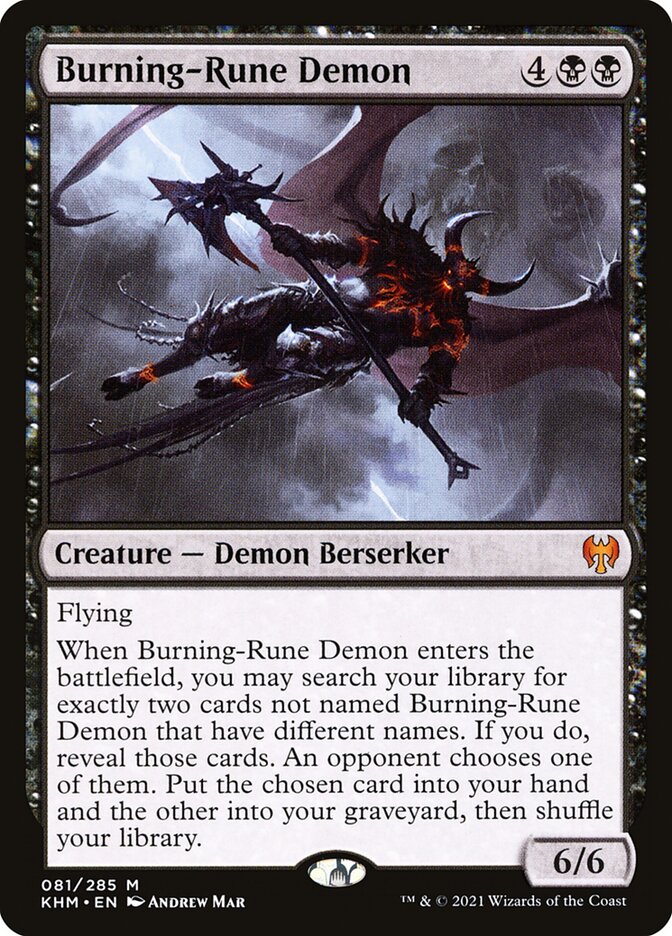 This Is An Image Of The Magic The Gathering Card Burning-Rune Demon From The Set Kaldheim - Designed By Artist Andrew Mar