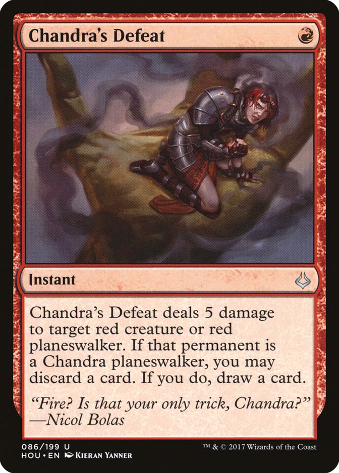 This Is An Image Of The Magic The Gathering Card Chandra's Defeat From The Set Hour of Devastation - Designed By Artist Kieran Yanner