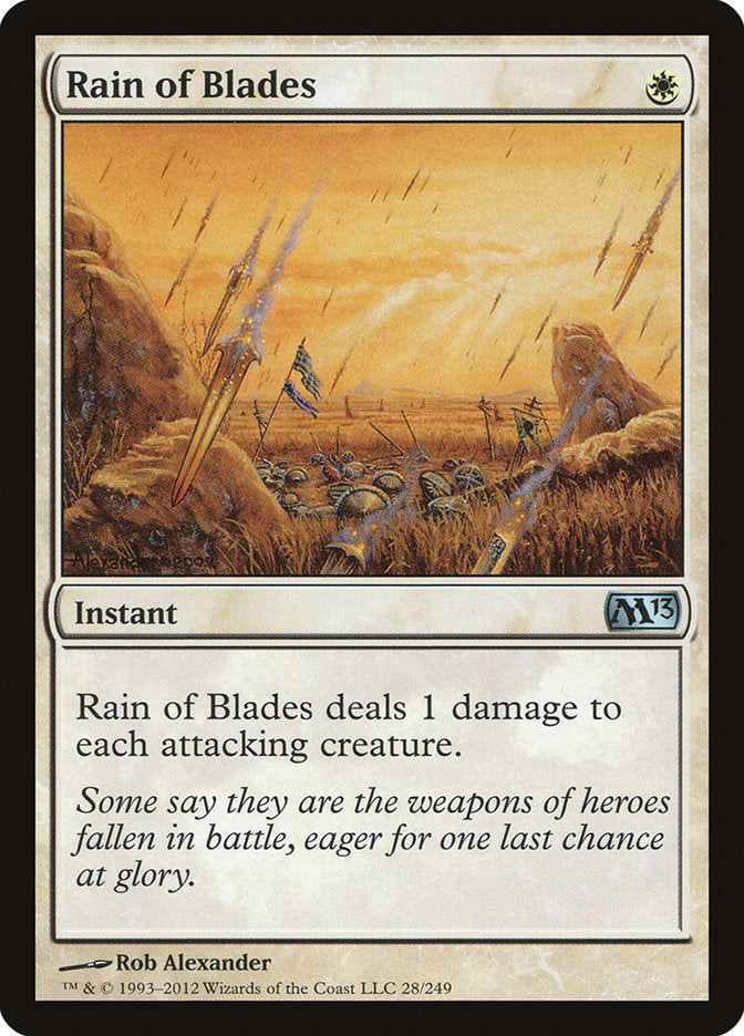 This Is An Image Of The Magic The Gathering Card Rain of Blades From The Set Magic 2013 - Designed By Artist Rob Alexander