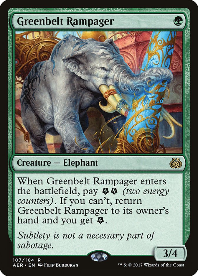 This Is An Image Of The Magic The Gathering Card Greenbelt Rampager From The Set Aether Revolt - Designed By Artist Filip Burburan