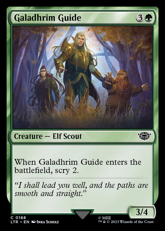 This Is An Image Of The Magic The Gathering Card Galadhrim Guide From The Set The Lord of the Rings: Tales of Middle-earth - Designed By Artist Inka Schulz