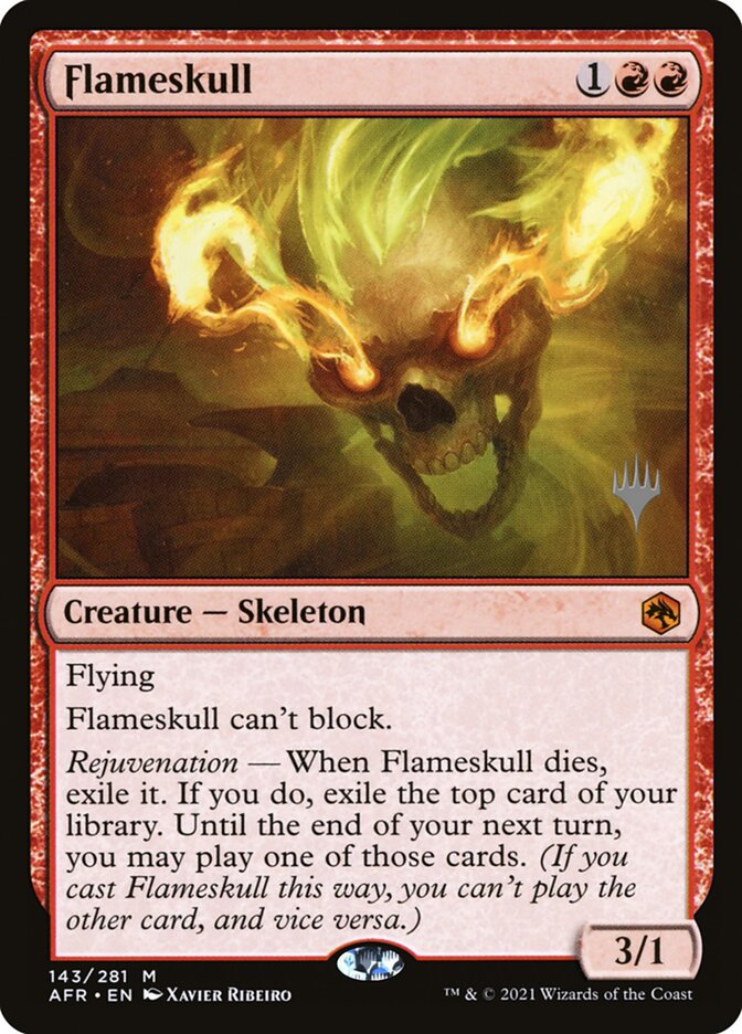 This Is An Image Of The Magic The Gathering Card Flameskull From The Set Adventures in the Forgotten Realms - Designed By Artist Xavier Ribeiro