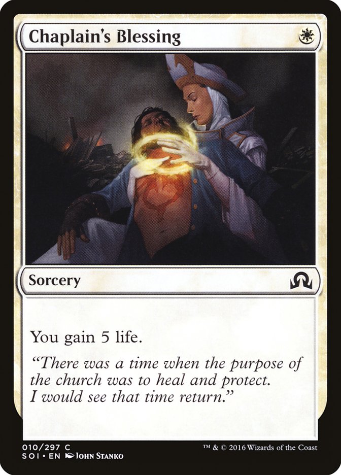 This Is An Image Of The Magic The Gathering Card Chaplain's Blessing From The Set Shadows over Innistrad - Designed By Artist John Stanko