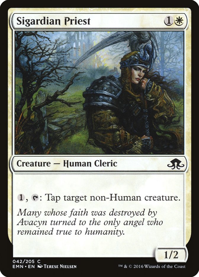 This Is An Image Of The Magic The Gathering Card Sigardian Priest From The Set Eldritch Moon - Designed By Artist Terese Nielsen