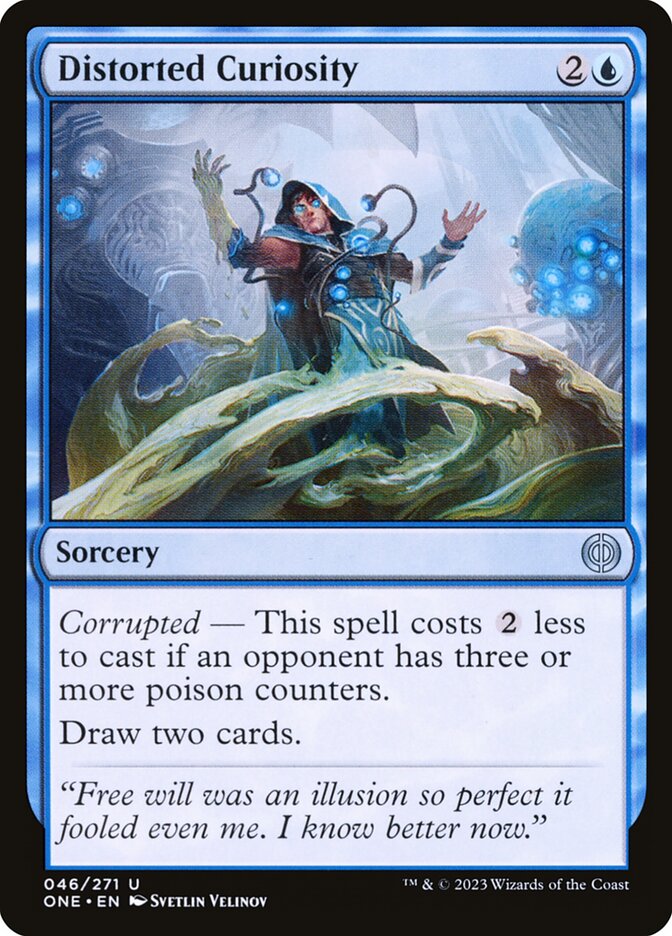 This Is An Image Of The Magic The Gathering Card Distorted Curiosity From The Set Phyrexia: All Will Be One - Designed By Artist Svetlin Velinov