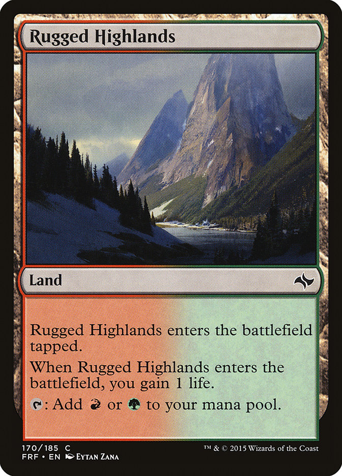 This Is An Image Of The Magic The Gathering Card Rugged Highlands From The Set Tarkir: Dragonstorm - Designed By Artist Carlos Palma Cruchaga