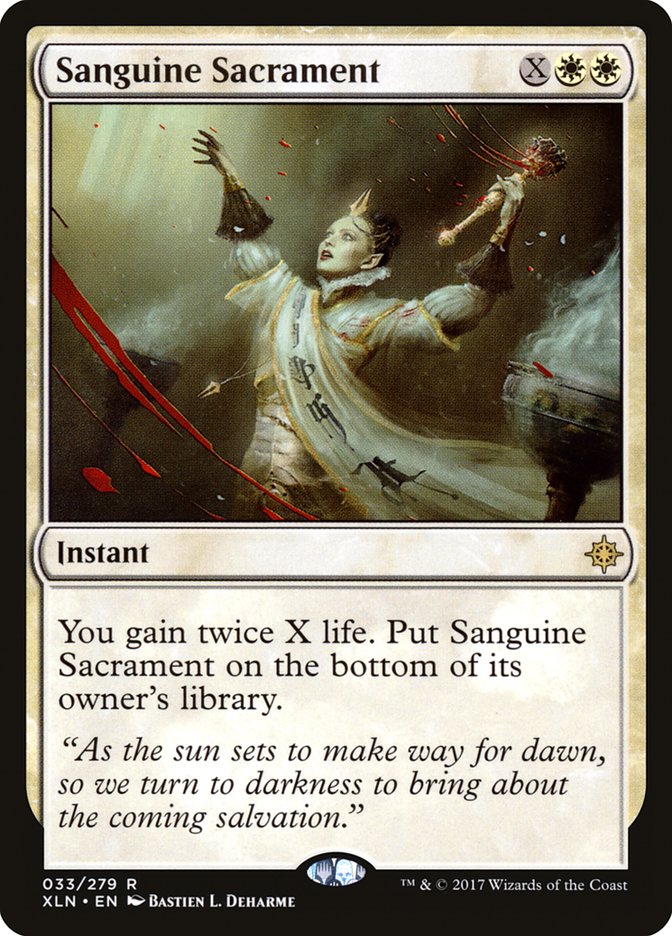 This Is An Image Of The Magic The Gathering Card Sanguine Sacrament From The Set Ixalan - Designed By Artist Bastien L. Deharme