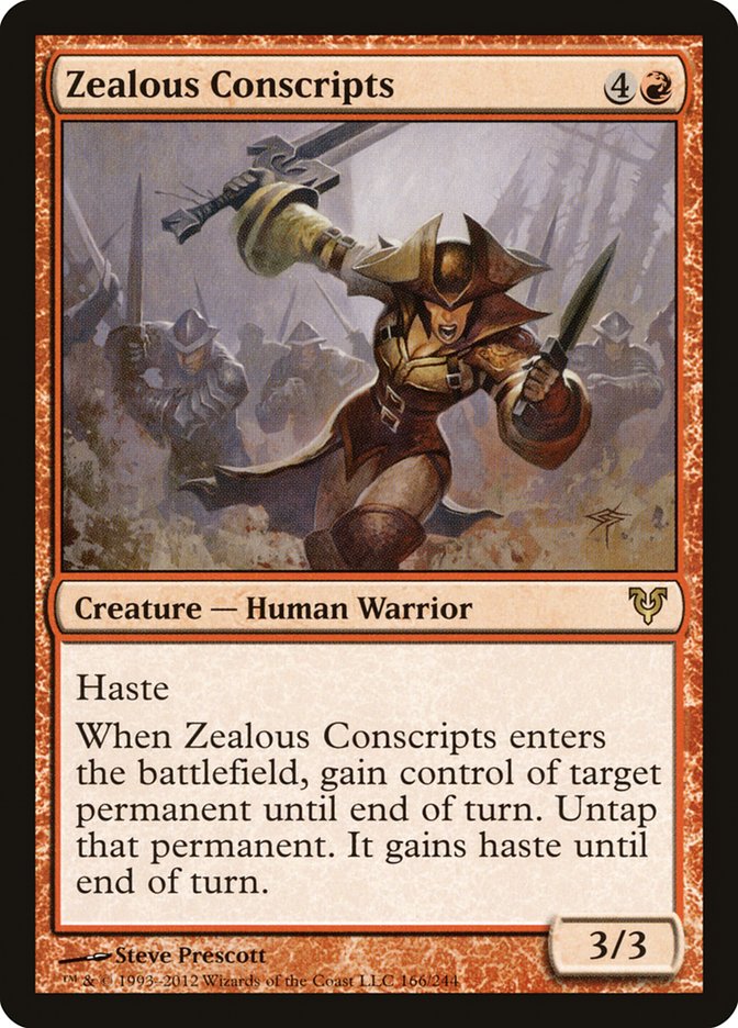 This Is An Image Of The Magic The Gathering Card Zealous Conscripts From The Set Innistrad Remastered - Designed By Artist Steve Prescott