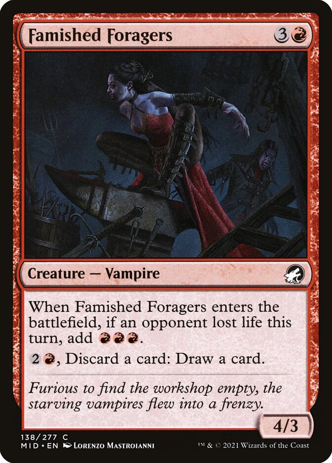 This Is An Image Of The Magic The Gathering Card Famished Foragers From The Set Innistrad: Midnight Hunt - Designed By Artist Lorenzo Mastroianni