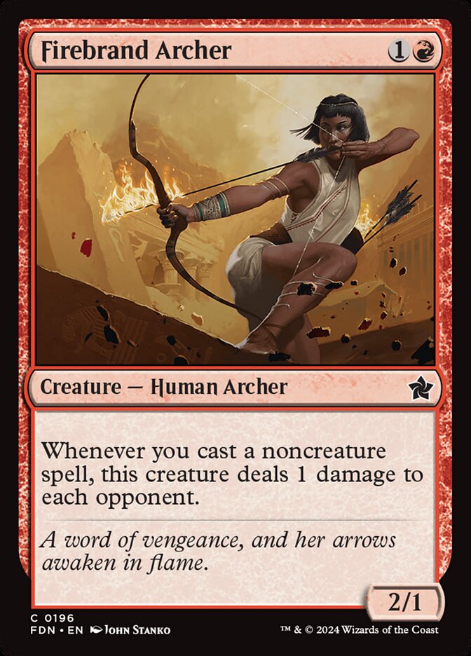 This Is An Image Of The Magic The Gathering Card Firebrand Archer From The Set Foundations - Designed By Artist John Stanko